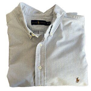 Ralph Lauren Men's 2XLT Long Sleeve Button Down Blue and White Striped Shirt